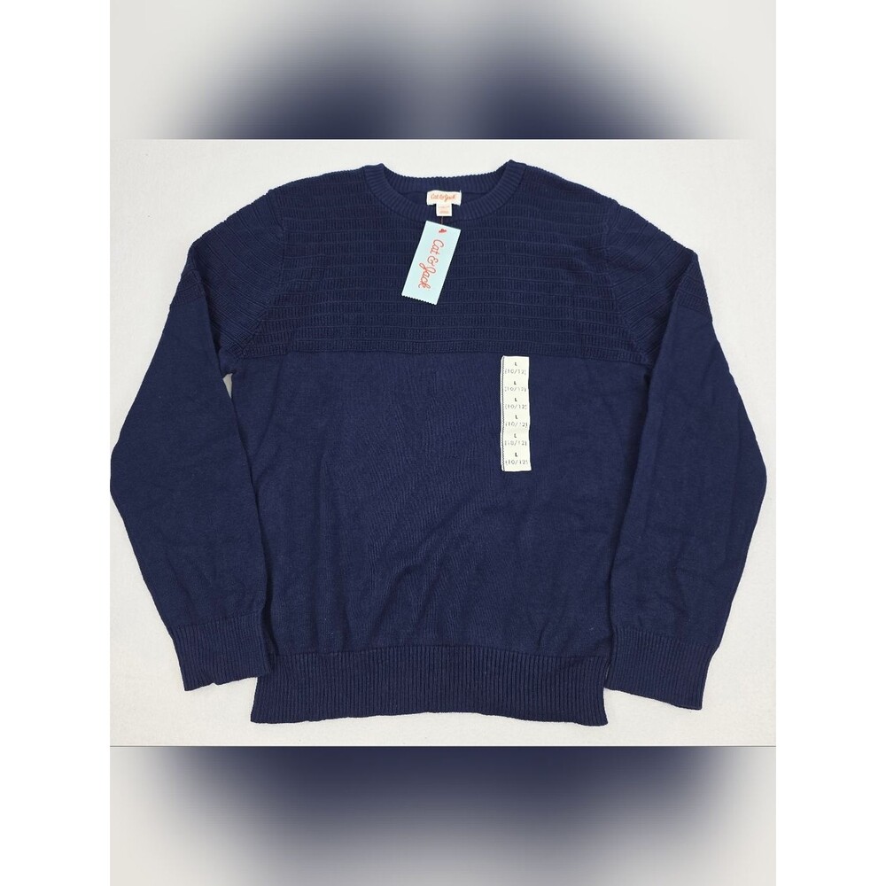 Cat & Jack Boy's Dark Navy Crewneck Sweater Size Large (10/12) NWT AG-3452